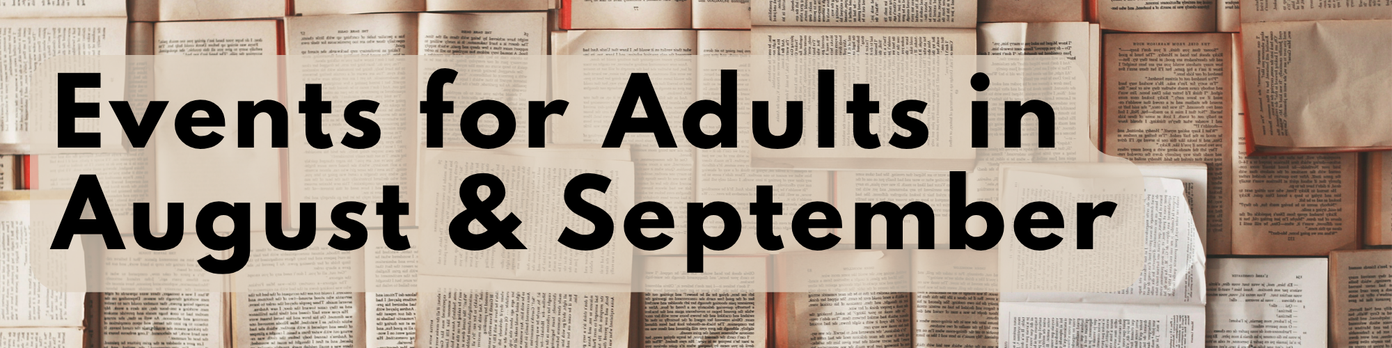 Cream-colored book paged with the text Events for Adults in August and September.