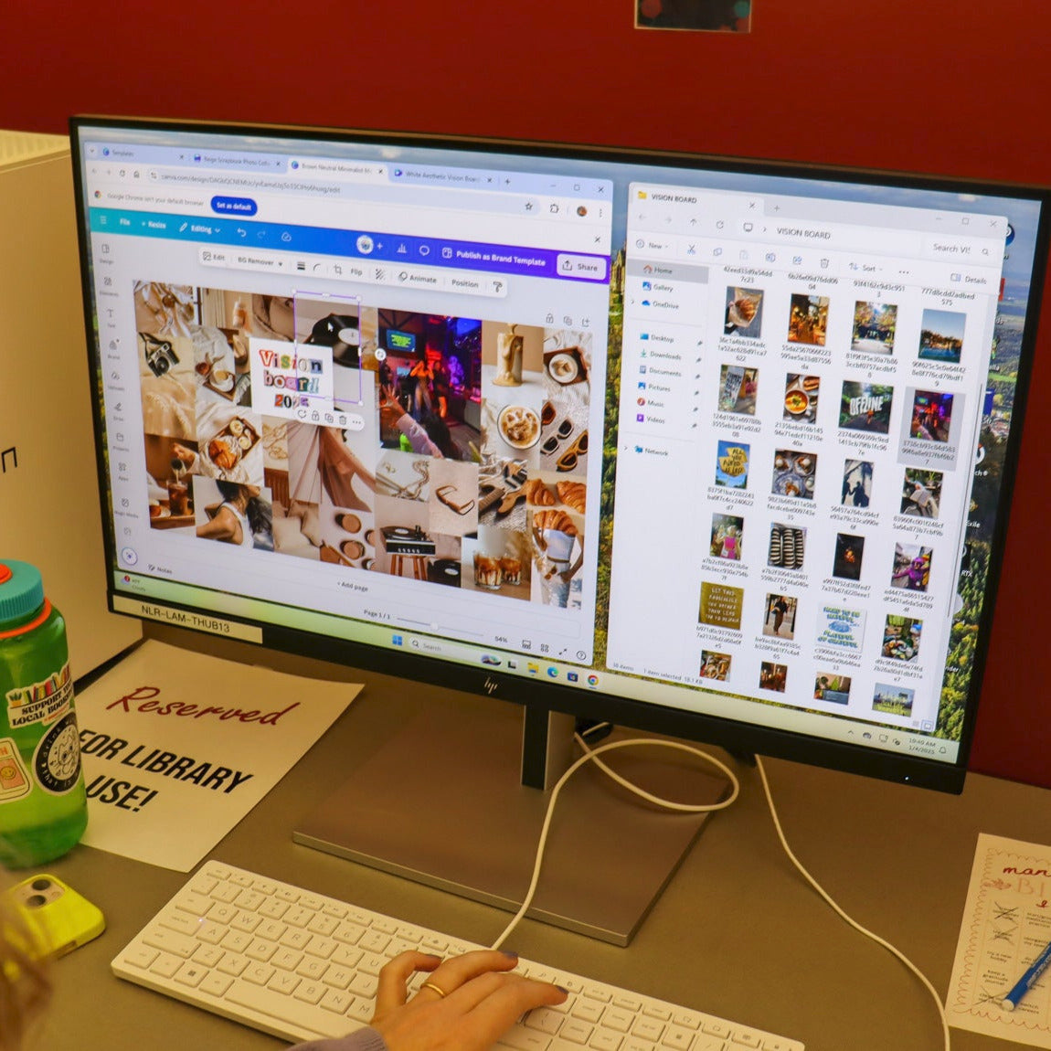A computer screen showing the software Canva being used to create a collage.