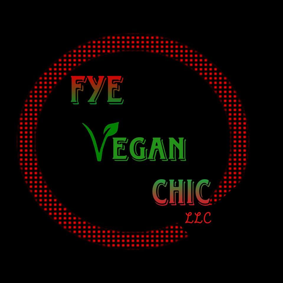 Logo for FYE Vegan Chic LLC with colorful text on a black background
