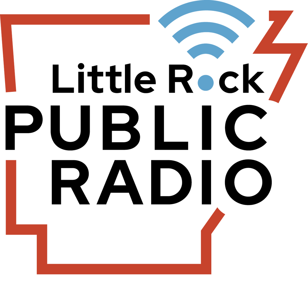 Logo of Little Rock Public Radio with text and radio wave symbol