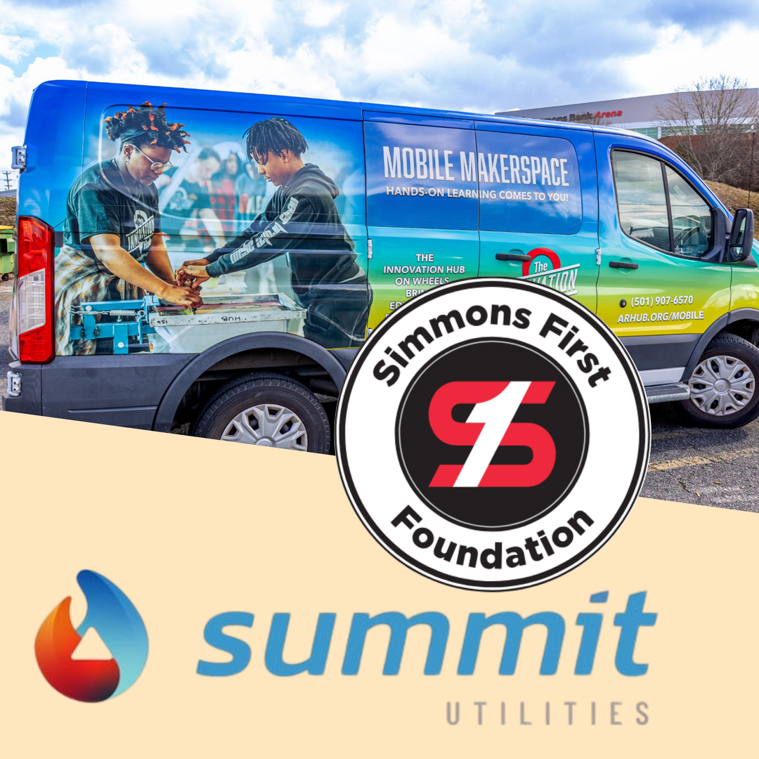 Van labeled Mobile Makerspace with logos for Simmons First Foundation and Summit Utilities