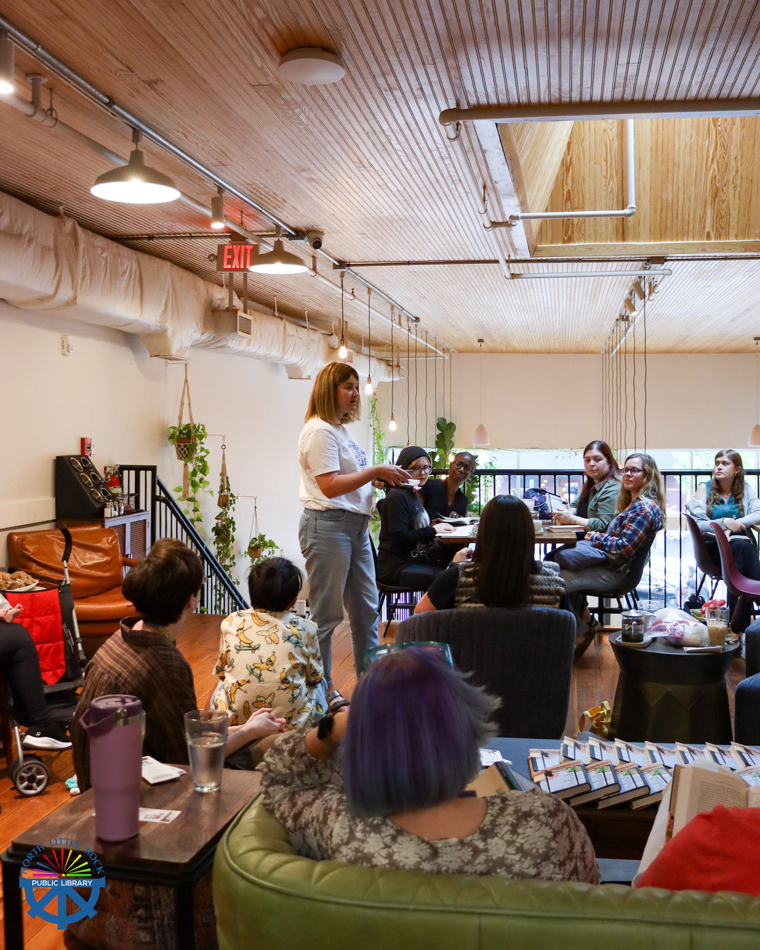 Lacy is encouraging a group discussion of the community book at Blackberry Market in North Little Rock.