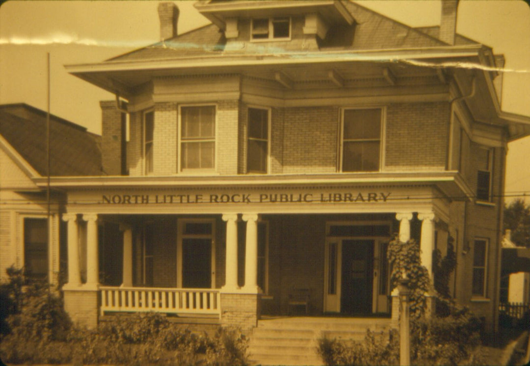 Vintage photo of the original North Little Rock Public Library with a sepia tone.