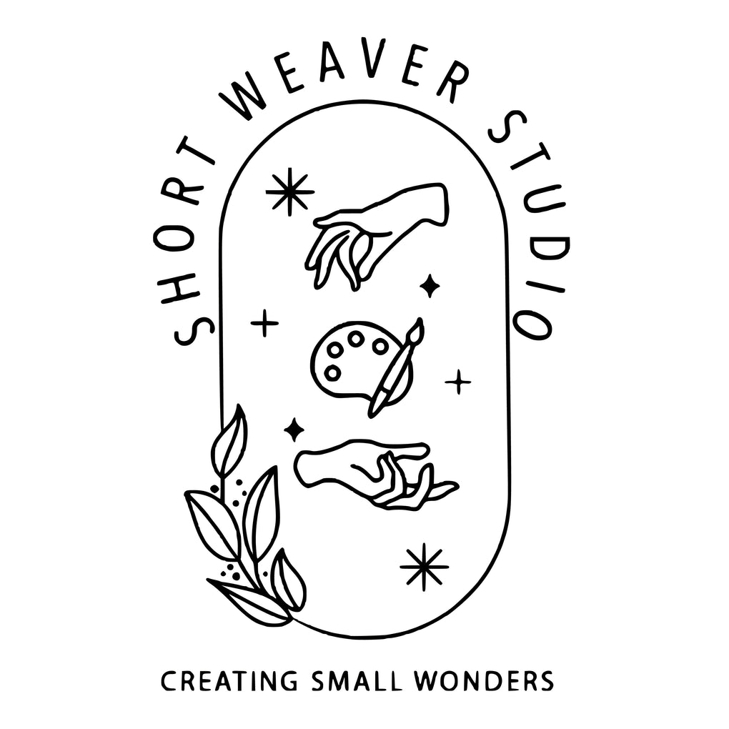 Logo of Short Weaver Studio with artistic elements and text on a white background