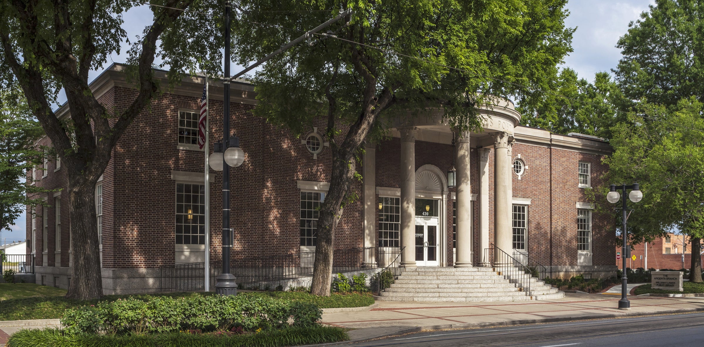 Front entrance of the Argenta Public Library building.