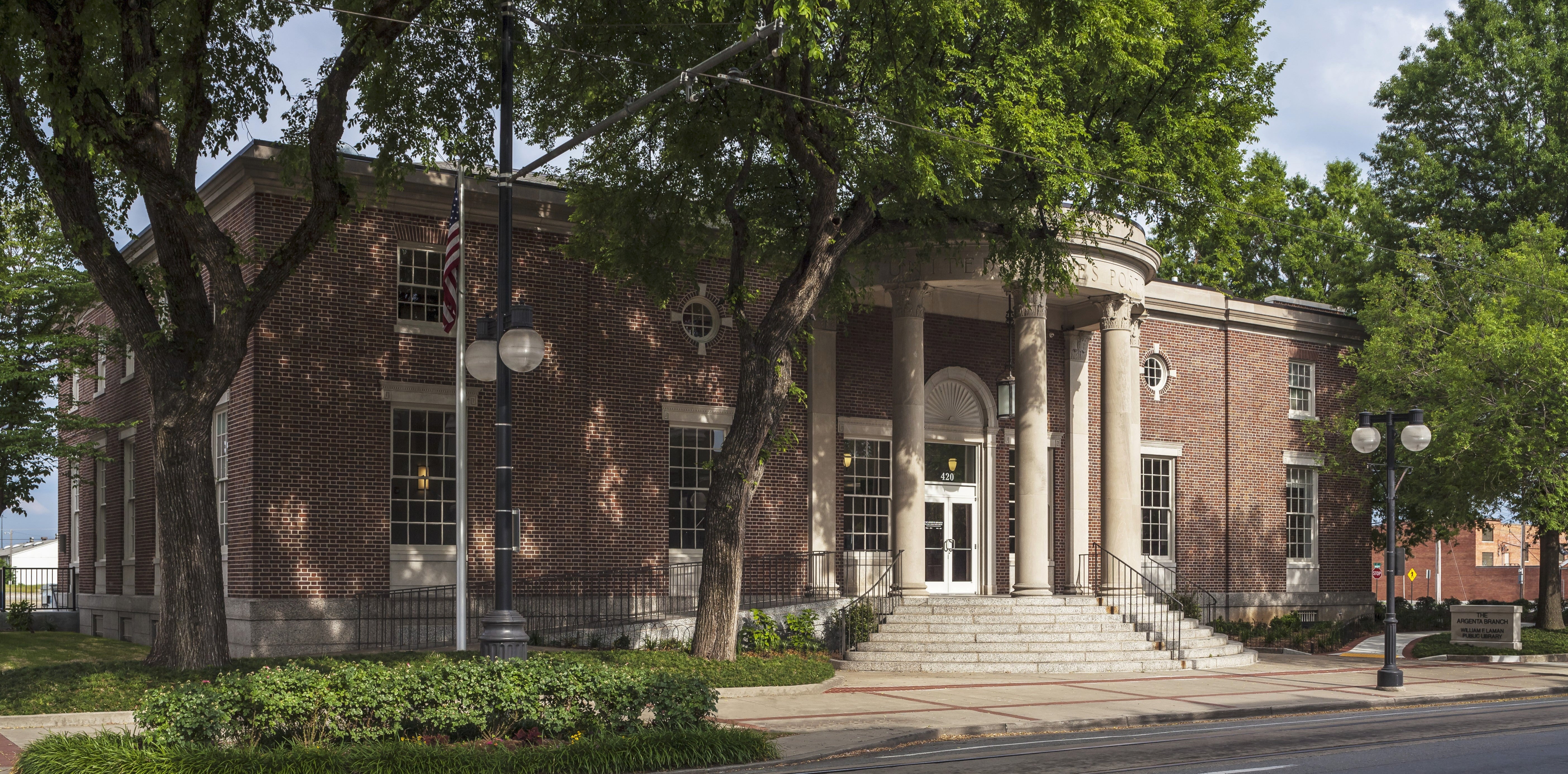Front entrance of the Argenta Public Library building.
