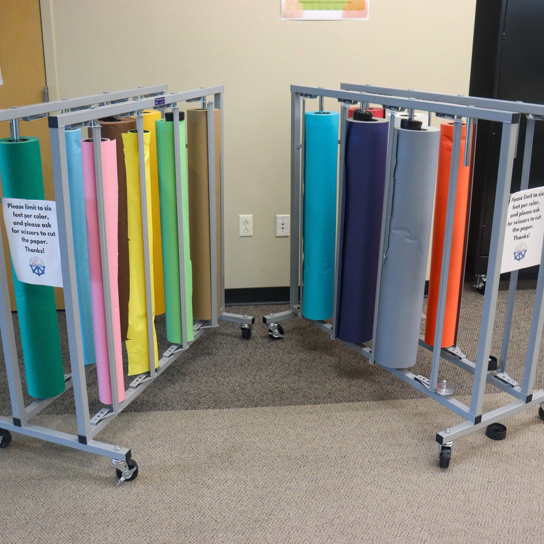 Colorful rolls of bulletin board paper.