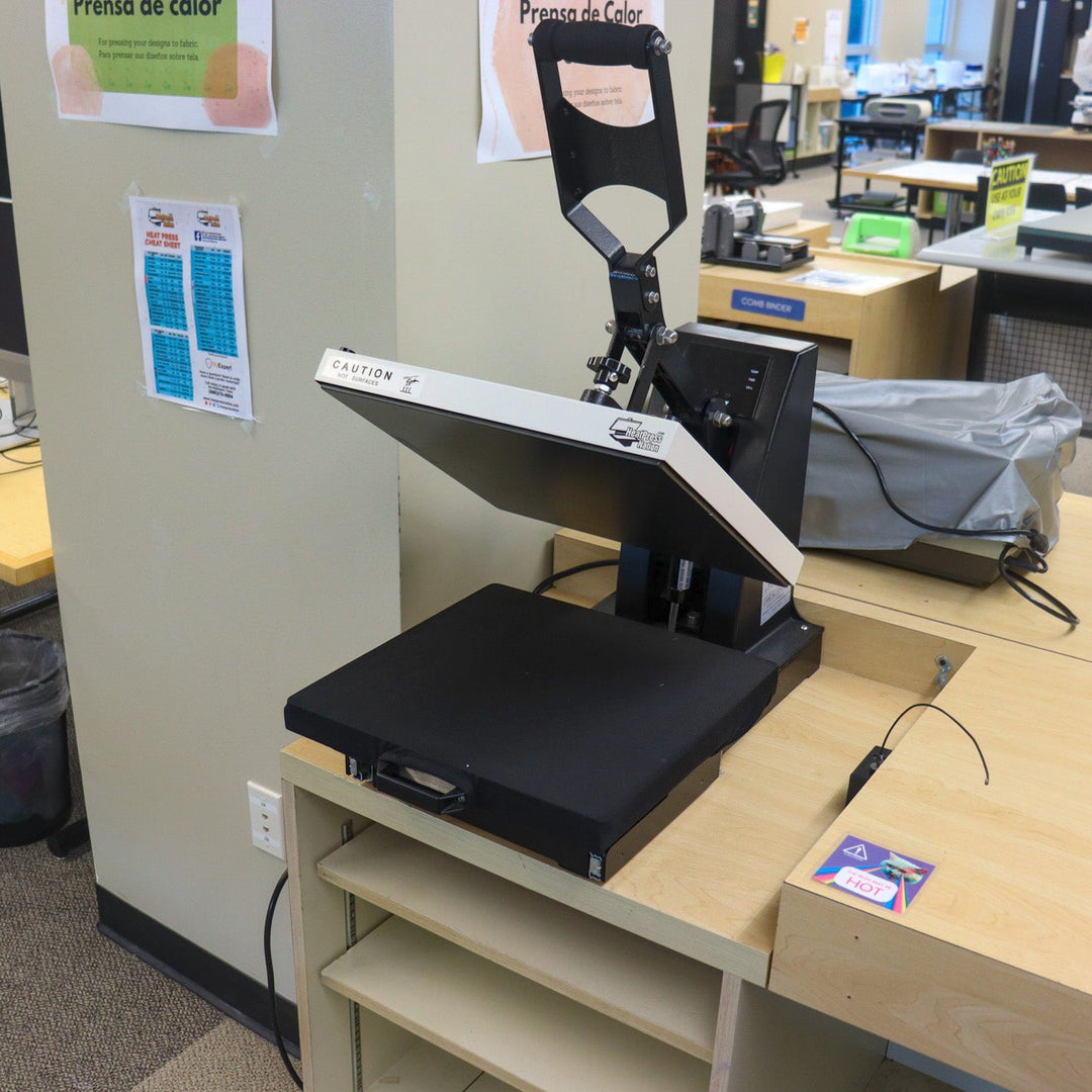 A heat press in the library's Makerspace.