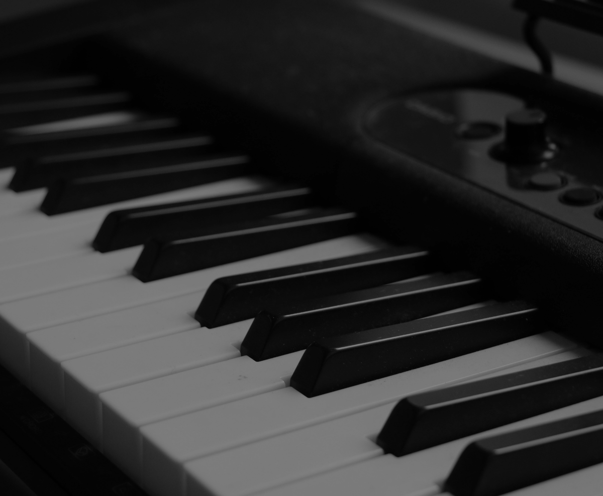 Close-up of a piano keyboard.