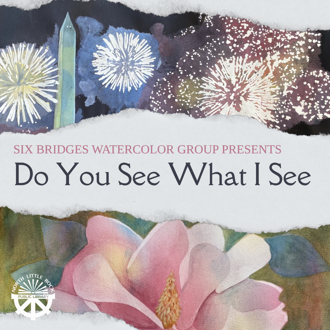 Pastel watercolor paintings with the text Six Bridges Watercolor Group Presents Do You See What I See.